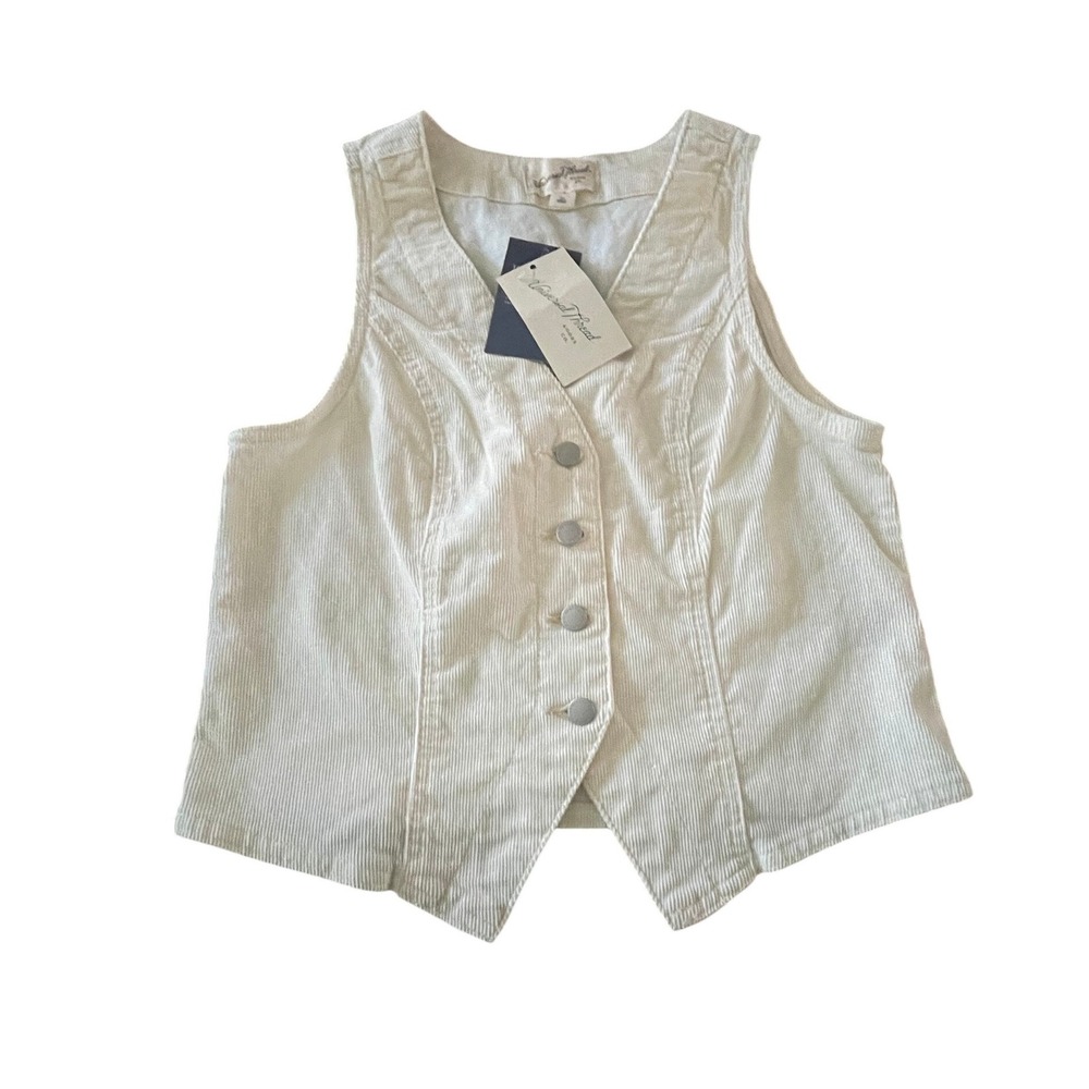 Universal Thread Cream Corduroy Button Front Cropped Vest XS New With Tags